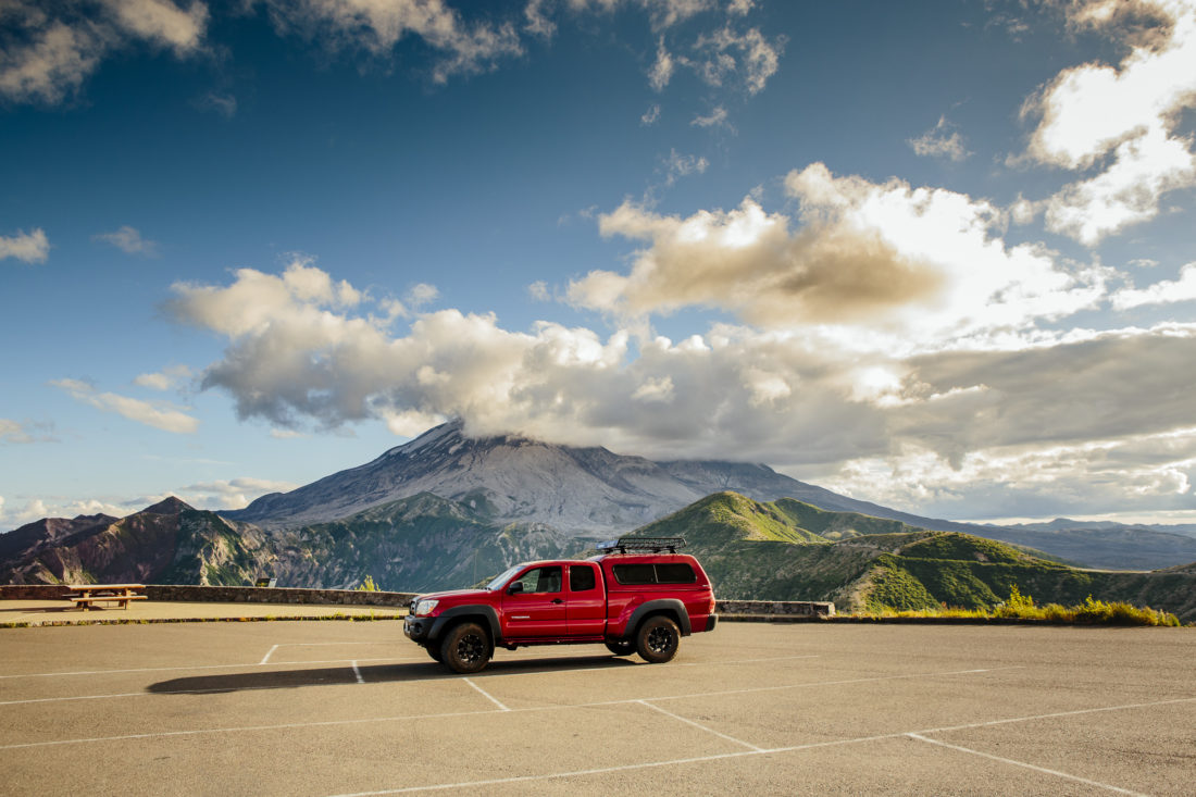 Camp Tacoma, a 2005 Toyota Tacoma in the shadow of Mount Saint Helens © Dan Brown