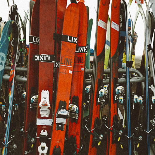 A quiver of skis at Powder Magazine's "Powder Week" in Jackson Hole, Wyoming
